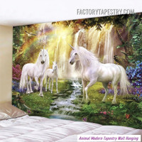 Waterfall Glade Unicorns Fantasy Animal Landscape Wall Hanging Tapestry