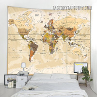 Retro World Map Typography Wall Hanging Tapestry