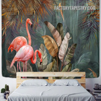 Pink Flamingos Botanical Bird Landscape Retro Wall Hanging Tapestry