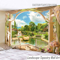 Scenic Garden Modern Floral Landscape Wall Art Tapestry