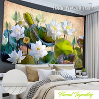 White Lotus Floral Modern Wall Decor Tapestry