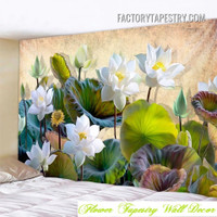 White Lotus Floral Modern Wall Art Tapestry