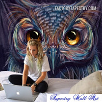 Wise Owl Face Bird Modern Wall Decor Tapestry