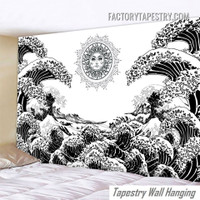 Burning Sun Mandala Seascape Retro Bohemian Wall Hanging Tapestry Burning Sun Mandala Seascape Retro Bohemian Wall Hanging Tapestry