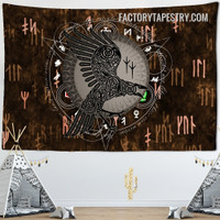 Runic Raven Bird Tarot Psychedelic Wall Decor Tapestry