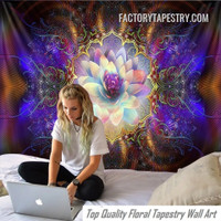 Glowing Abstract Flower Psychedelic Wall Art Tapestry