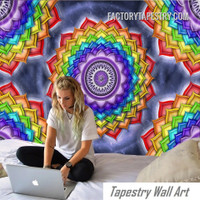 Rainbow Mandala Design Psychedelic Wall Hanging Tapestry