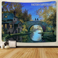 Lakeside Cottage Nature Landscape Modern Wall Art Tapestry