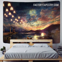 Fireworks Sky Landscape Modern Wall Hanging Tapestry