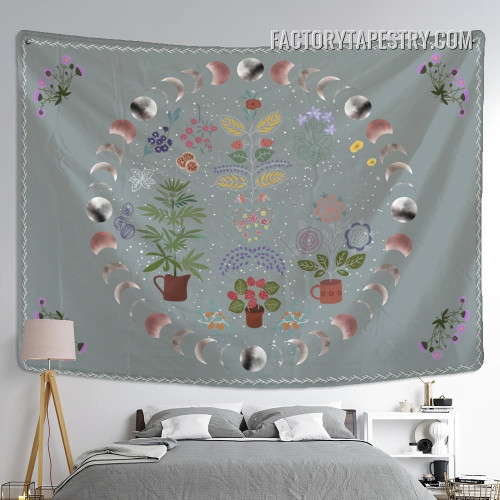 Botanical Moon Phases IV Bohemian Wall Decor Tapestry