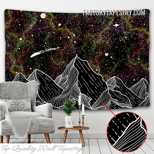 Mountain Night Sky Landscape Psychedelic Wall Hanging Tapestry
