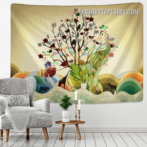 Colorful Leaves Tree Floral Animal Modern Wall Décor Tapestry