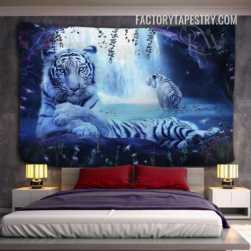 White Tigers Animal Landscape Psychedelic Tapestry Art