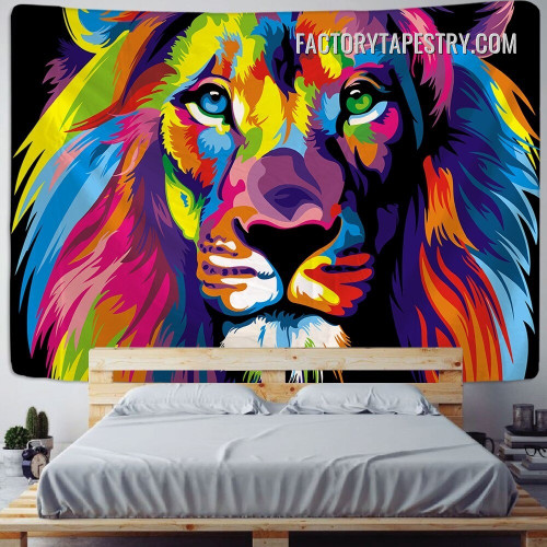 Rainbow Lion Face Abstract Animal Modern Wall Hanging Tapestry for Room Décor