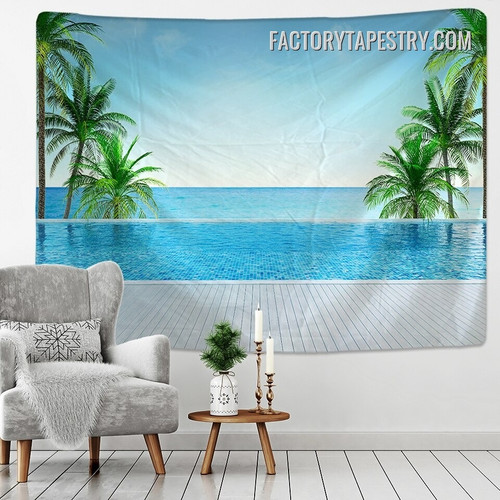 Ocean View Pool Nature Landscape Modern Wall Art Tapestry for Living Room Home Dorm