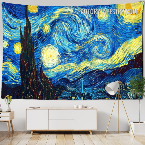 The Starry Night Vincent van Gogh Impressionist Reproduction Artwork Famous Artist Painting Vintage Tapestry Wall Hanging Décor