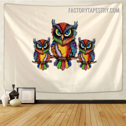 Colorful Owl Trio Abstract Bird Bohemian Hippie Wall Hanging Tapestry for Bedroom