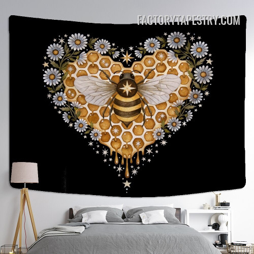 Honey Bee Daisy Flowers Floral Bohemian Wall Art Tapestry for Home Decoration