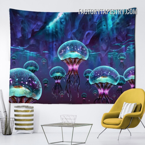3D Jellyfish World Dreamy Fantasy Abstract Psychedelic Wall Hanging Tapestry for Living Room Décor
