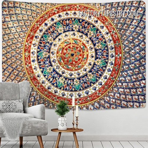 Colorful Mosaic Indian Mandala Pattern Bohemian Hippie Wall Hanging Tapestry for Living Room
