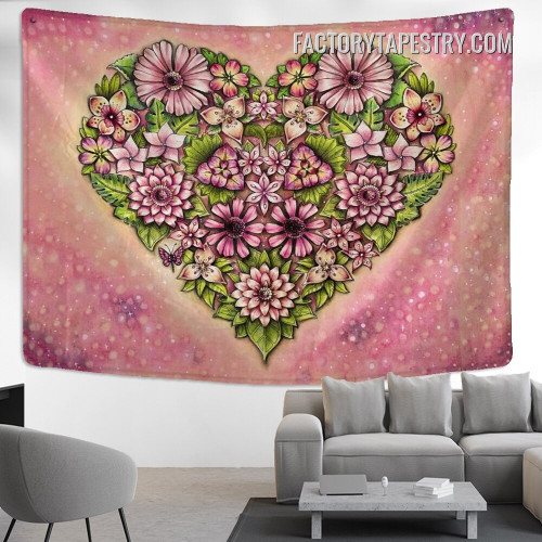 Heart Shape Flowers Floral Bouquet Vintage Wall Hanging Tapestry for Bedroom Dorm Home Decoration
