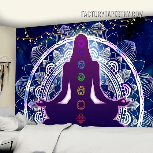 Silhouette Meditation Chakra Spiritual Hippie Mandala Psychedelic Wall Hanging Tapestries for Bedroom Dorm Home Decoration