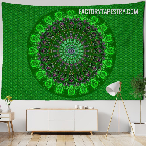 Green Indian Mandala Tapestry Bohemian Wall Hanging Tapestry for Bedroom Dorm Home Décor