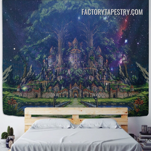 Tree Castle Fantasy Dreamland Landscape Modern Wall Hanging Tapestry for Home Decoration