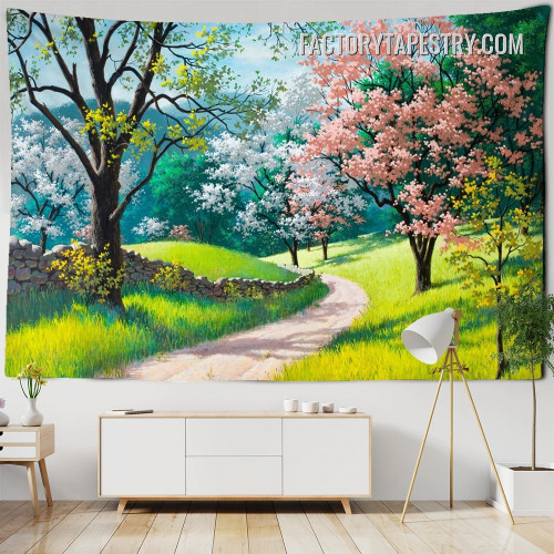 Spring Path Nature Landscape Modern Wall Hanging Tapestry for Bedroom Dorm Home Decoration