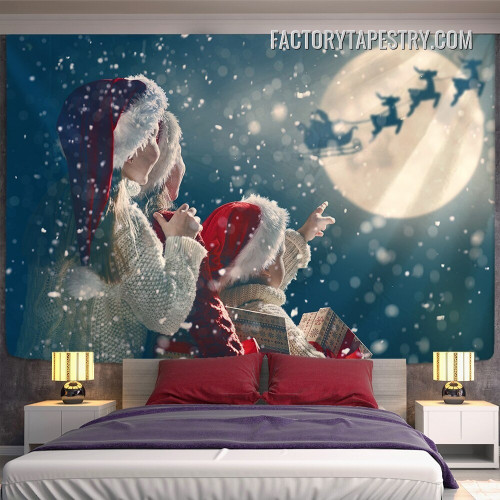 Snowy Christmas Night Holiday Background Modern Wall Art Tapestry for Bedroom Dorm Home Decoration