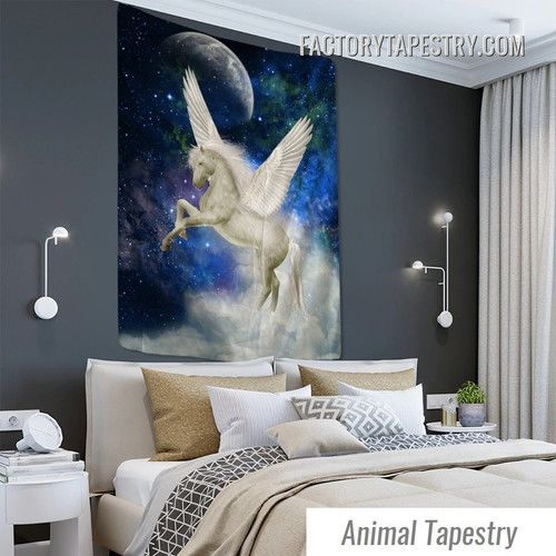 Pegasus Wings Fantasy Animal White Horse Wall Hanging Tapestry for Living Room Decoration