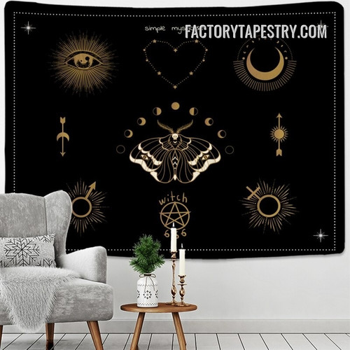 Moon Phase Moth Tapestry Bohemian Style Witchcraft Psychedelic Wall Art Tapestries for Room Decor
