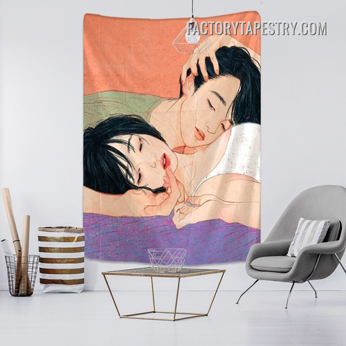 Cute Couple Anime Figure Modern Hippie Kawaii Wall Hanging Tapestry for Room Decoration