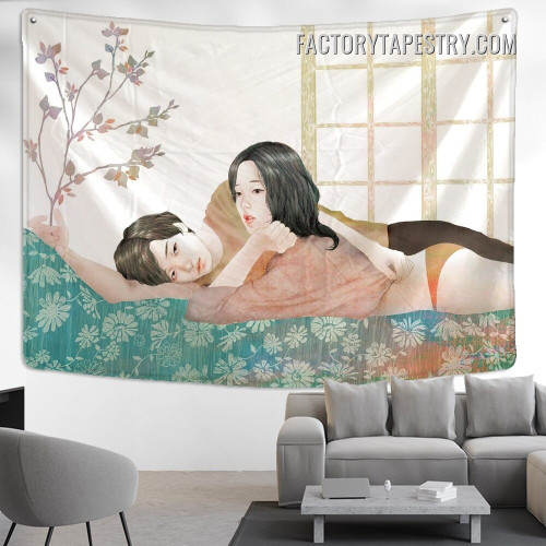 Kawaii Duet Anime Figure Modern Hippie Wall Hanging Tapestry for Living Room Decor Dormitory