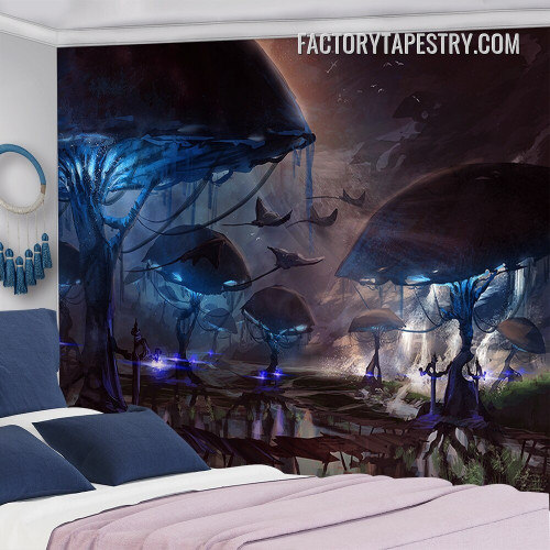 Mushroom Forest I Fantasy Landscape Modern Wall Art Tapestry for Bedroom Dorm Home Decoration