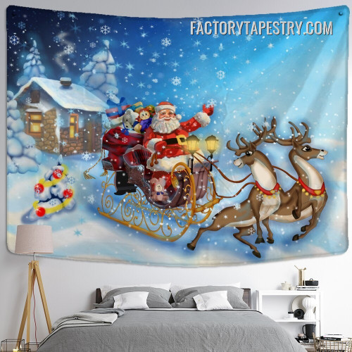 Santa Sledge Winter Holiday Nature Landscape Modern Wall Hanging Tapestry for Home Decor
