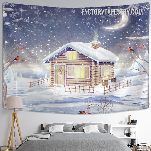 Winter Holiday House Nature Landscape Modern Wall Hanging Tapestry for Home Decoration