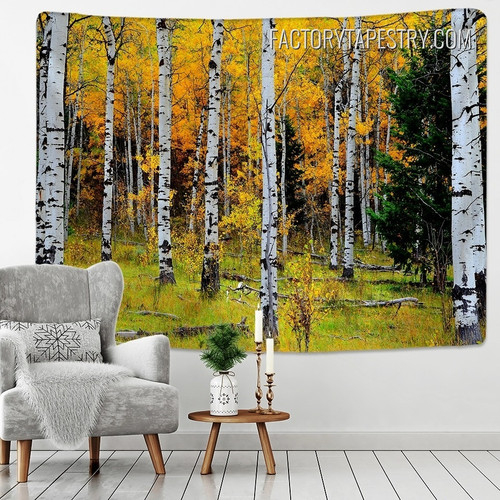 Birch Wood Landscape Forest Wall Hanging Tapestry for Living Room Decoration