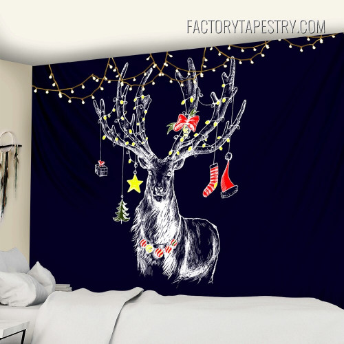 Reindeer With Ornaments Animal Christmas Occasion Wall Hanging Tapestry for Home Decoration