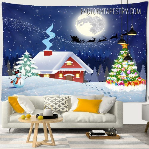 Christmas Night Landscape Modern Wall Hanging Window Tapestry for Bedroom Decoration