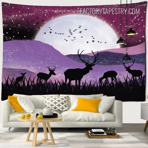 Deer Family Fantasy Landscape Scenery Modern Wall Hanging Window Tapestry for Living Room Decoration
