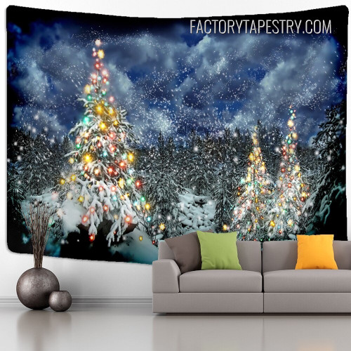 Bright Xmas Tree Christmas Winter Landscape Modern Wall Hanging Tapestry for Home Decoration