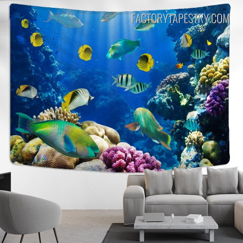 Sea Life Underwater World Animal Seascape Modern Wall Hanging Tapestry for Room Decoration