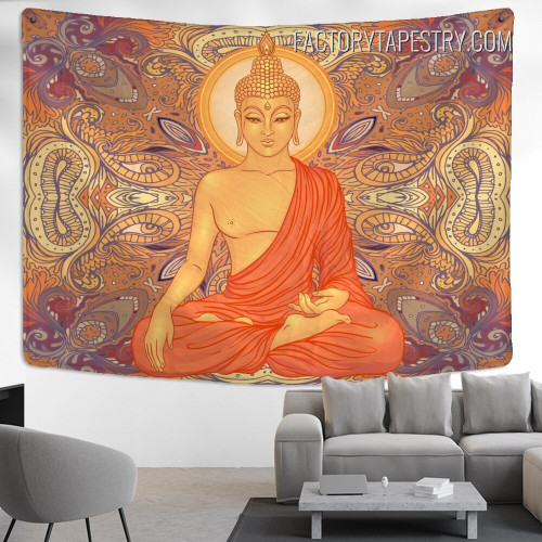 Gautam Buddha Spiritual Hippie Vector Illustration Psychedelic Wall Art Tapestry for Room Decoration