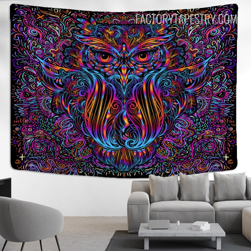 Mascot Owl Bird Hippie Vector Illustration Psychedelic Wall Decor Tapestry for Room Decoration