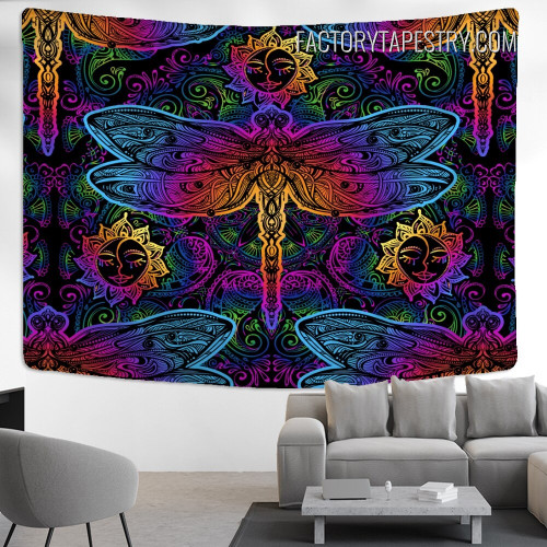 Dragonfly Mandala Pattern Hippie Vector Illustration Psychedelic Wall Art Tapestry for Home Decoration