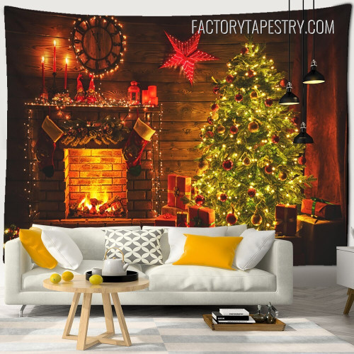 Christmas Fireplace Winter Decoration Modern Wall Hanging Tapestry for Living Room Bedroom Dorm Room Home Décor