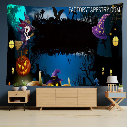 Halloween Witch Fantasy Dreamy Night Modern Wall Hanging Tapestry for Living Room Decoration
