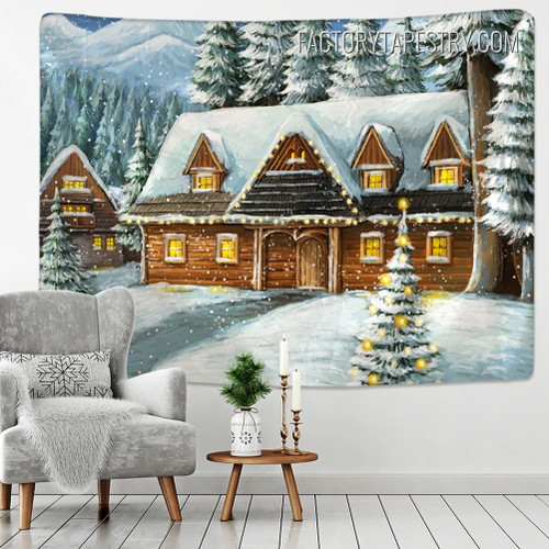 Wooden Cabins Nature Landscape Modern Wall Art Tapestry for Room Decoration