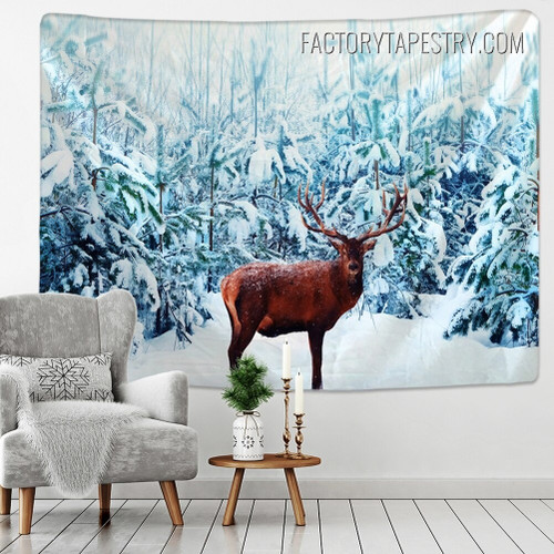 Noble Deer Animal Landscape Modern Wall Art Tapestry for Living Room Decoration